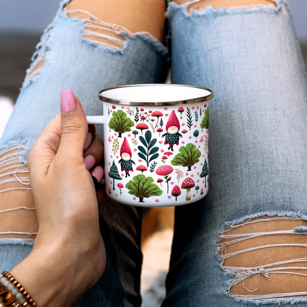 Spring Woodland Hearts Gnome Camp Mug, Valentine Gifts