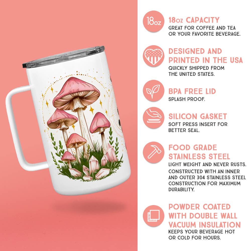 Celestial Mushroom Insulated Mug, Mystical Nature Gifts