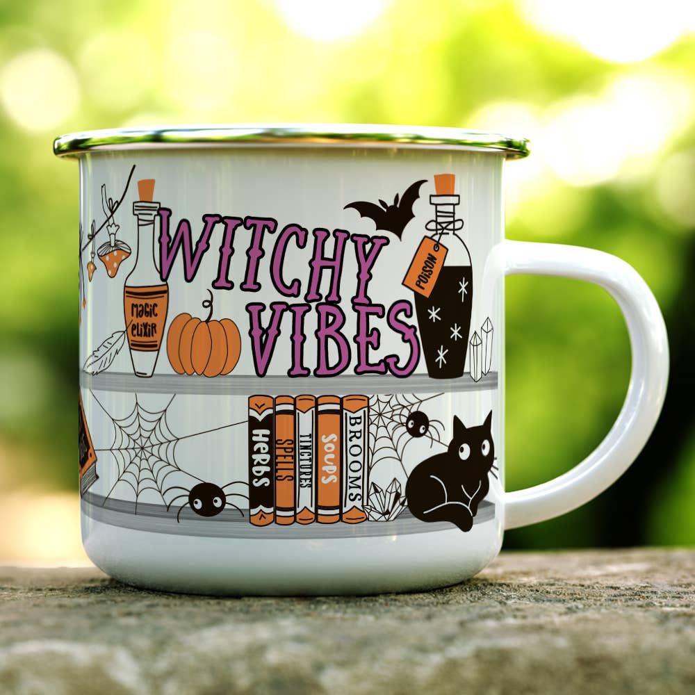 Witchy Vibes Retro Camping Mug, Halloween Fall Autumn Gifts