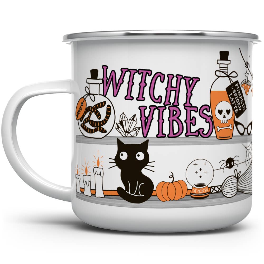 Witchy Vibes Retro Camping Mug, Halloween Fall Autumn Gifts