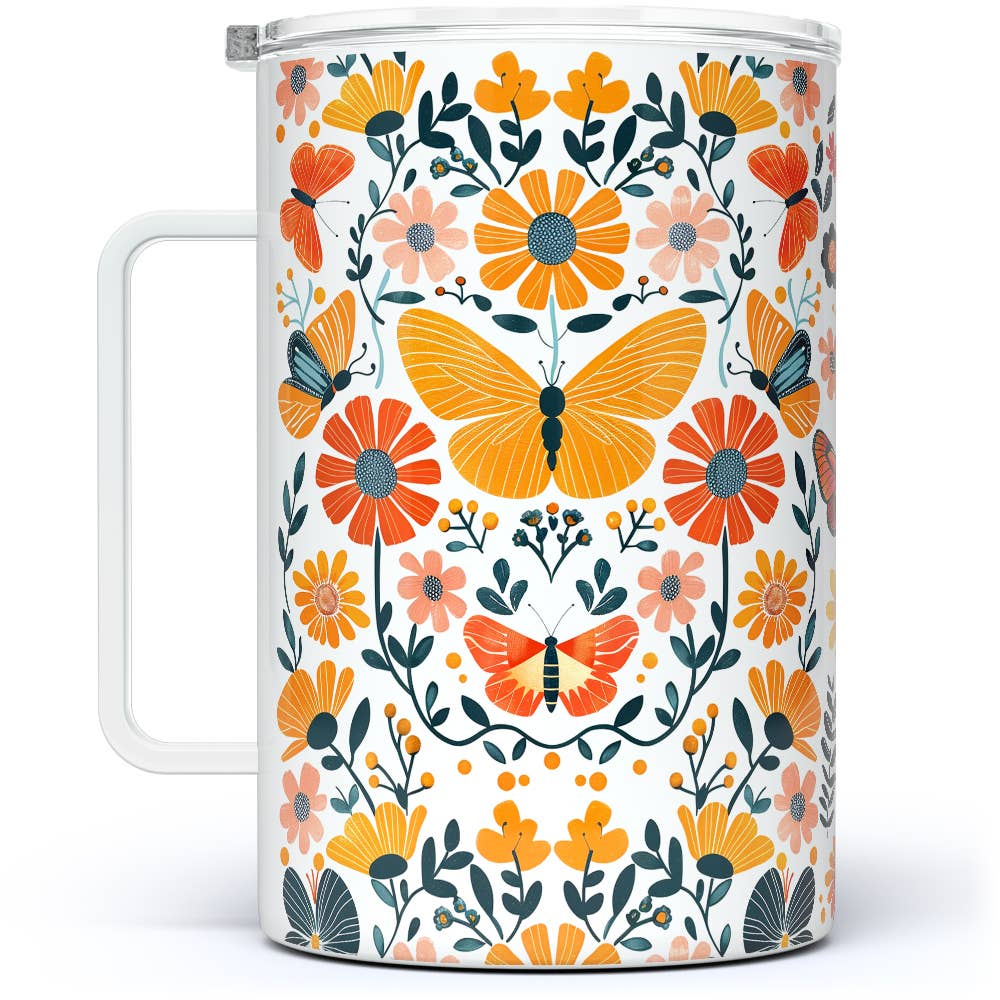 Floral Butterfly Insulated Travel Mug, Nature Flower Gifts