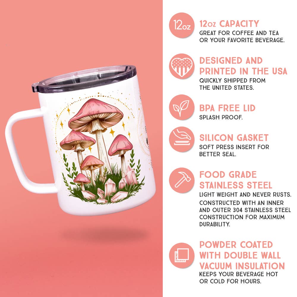 Celestial Mushroom Insulated Mug, Mystical Nature Gifts