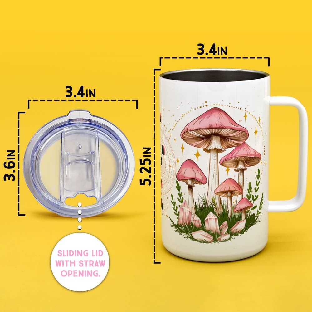 Celestial Mushroom Insulated Mug, Mystical Nature Gifts
