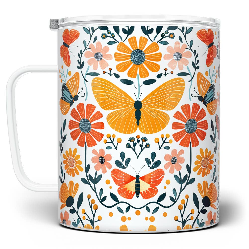 Floral Butterfly Insulated Travel Mug, Nature Flower Gifts