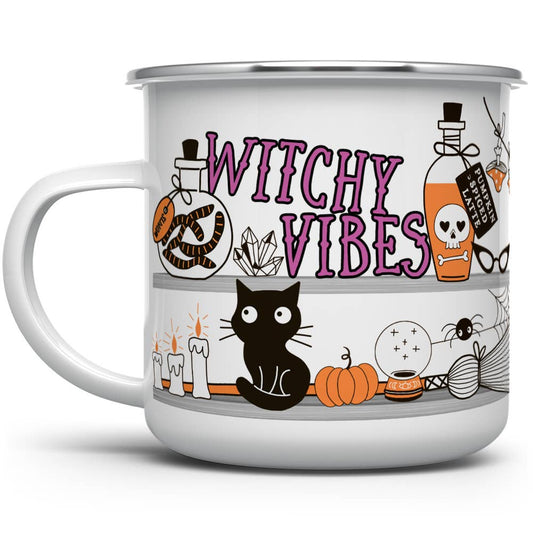 Witchy Vibes Retro Camping Mug, Halloween Fall Autumn Gifts