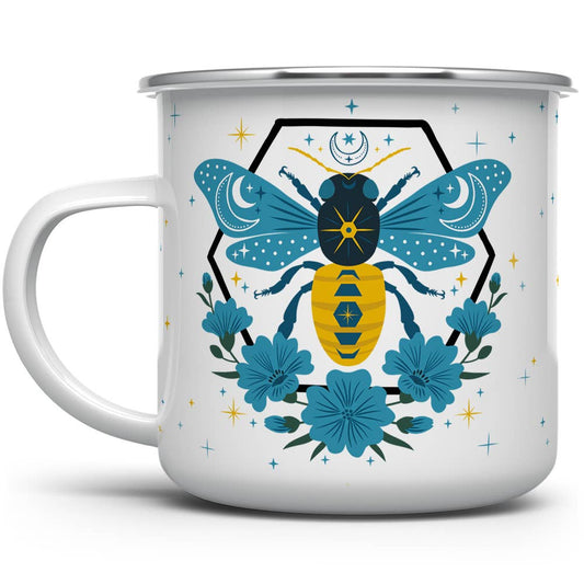 Celestial Bee Camp Mug, Honey Bee Nature Moon Stars Cup
